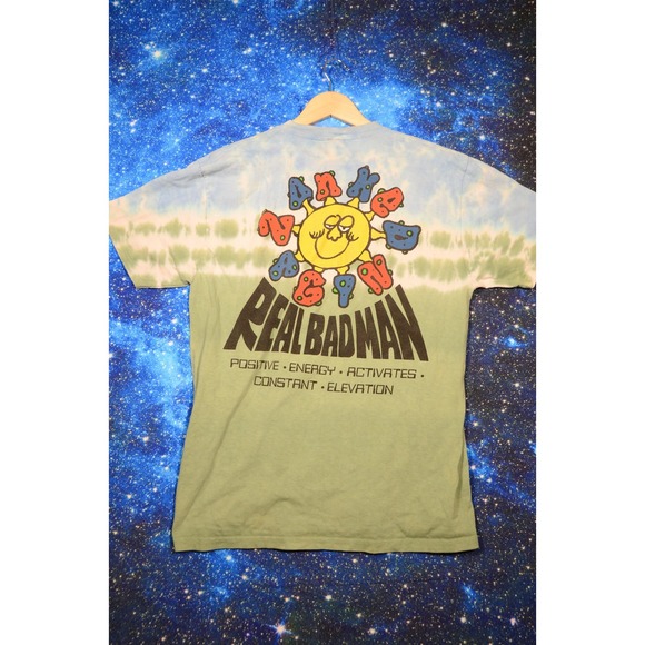Other - Real Bad Man Shirt Mens Medium Blue Green Tie Dye Sun Graphic Made in USA RBM‎